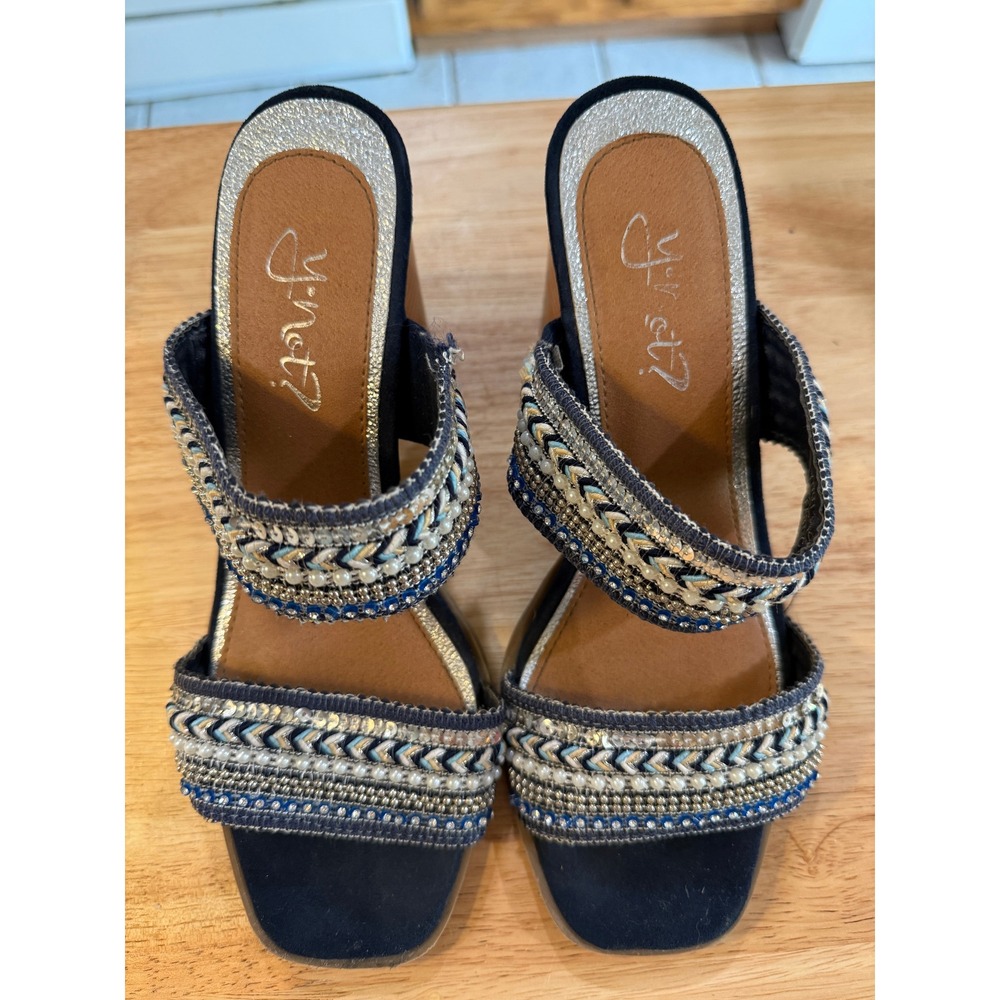 Y-Not? Beaded Mule Heels Size 8 Boho Chunky Heel Sandals - Picture 6 of 8